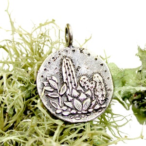 Succulent Pendant - Plant Lady Charm - Silver Coin Pendant - Desert Plants Necklace  - Best Friend Gift