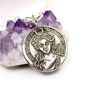 Artemis Goddess - Diana - DOUBLE SIDED - deer - moon goddess - goddess of the hunt medallion necklace