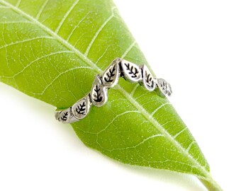 Mini Leaves - Layering Ring - STERLING SILVER - Cottage Core, Forest Inspired
