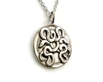 Snakes, Medusa - Silver Pendant Necklace - Mythology Jewelry