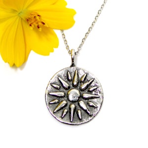 Sun - Silver Pendant Necklace - Sun Solar Charm - Sunburst - DOUBLE SIDED - Lion, Leo Astrology Necklace