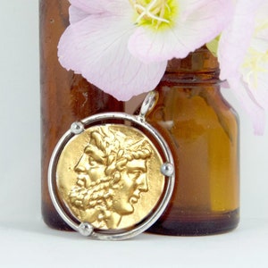 Janus - Gold Coin Pendant - Greek Janus Pendant - Sterling Silver