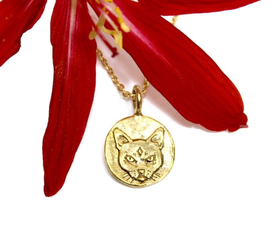 Gold Egyptian Cat Necklace Egyptian Ankh Symbol Symbol of Etsy