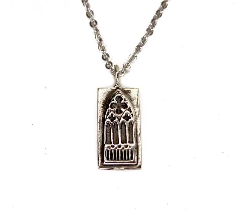 Cathedral Window - Silver Pendant Necklace - Hourglass Necklace - Old World Tartaria Silver Charm image 2