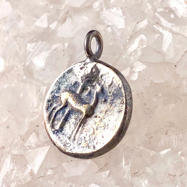 Deer Silver Charm Pendant - Silver Deer Necklace - Greek Coin, Mythology Coin Necklace, Hunter, gift for him