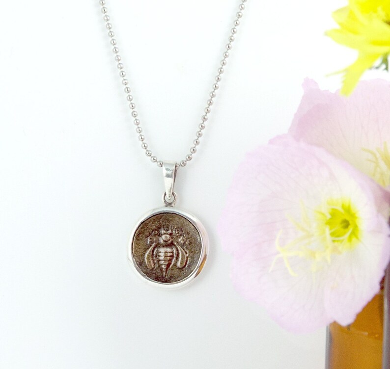 Sterling Silver Honeybee Ancient Coin Pendant Antique Coin Pendant Vintage