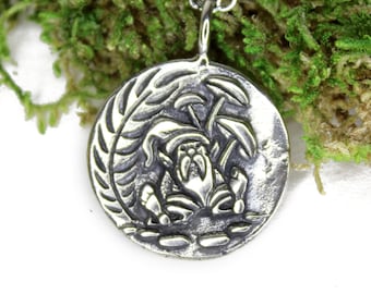 Gnome and Fairy Boho Pendant - Hippie Pendant - Cottage Core Silver Necklace - Silver Mushroom Charm