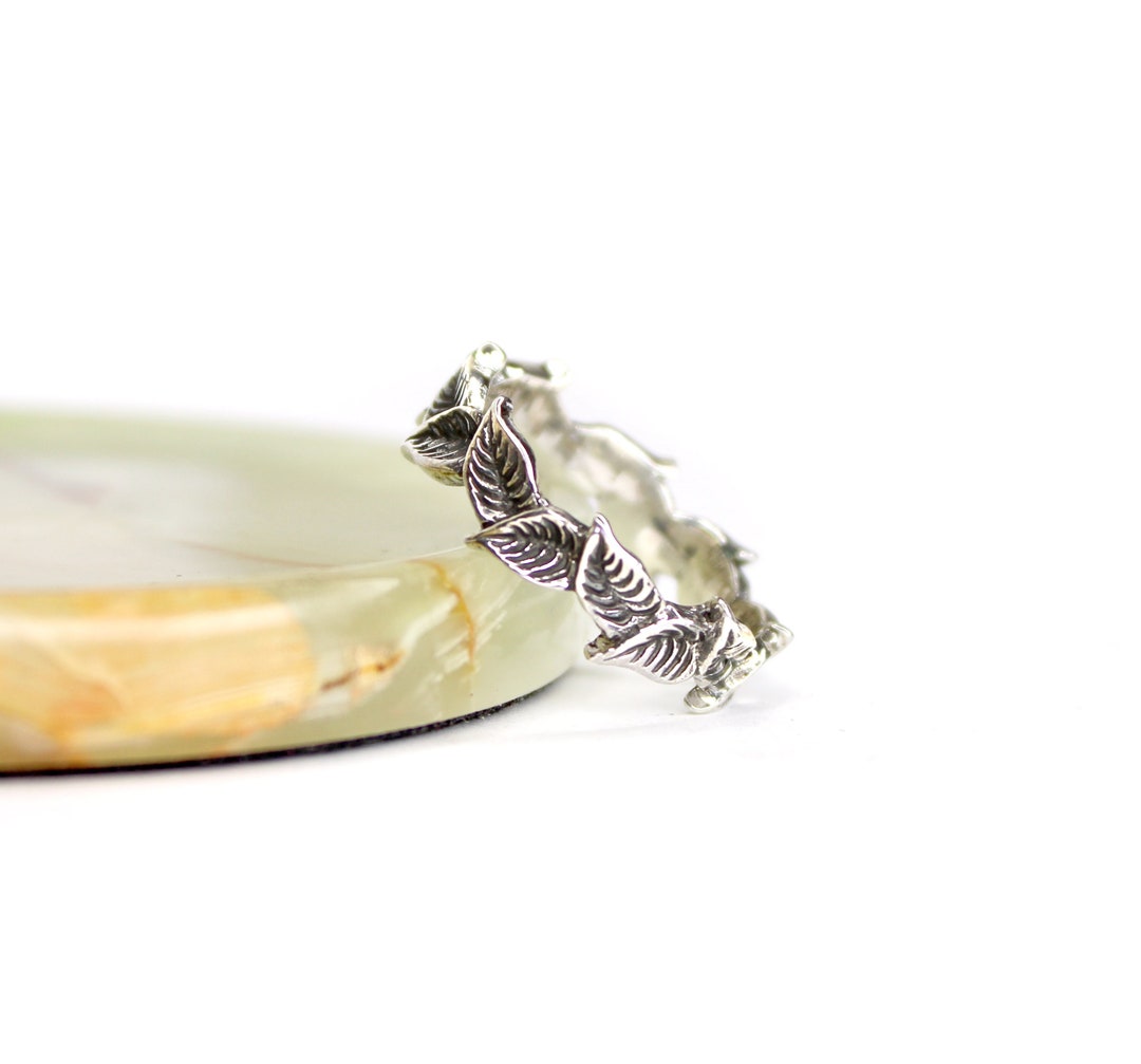 Leaf Ring Band Sterling Silver Stacking Ring Cottage Core, Forest Theme