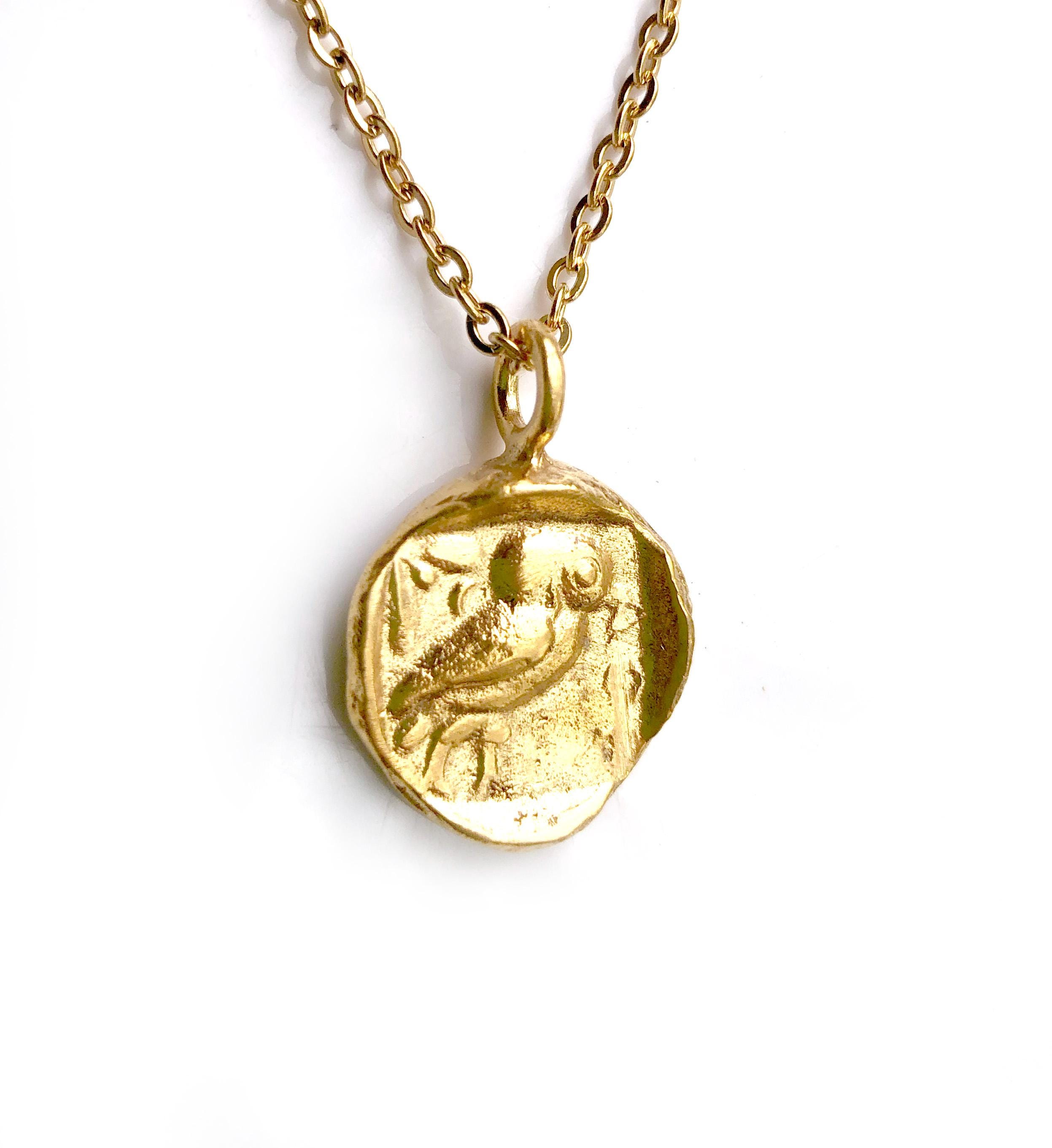 Pendentif Chouette D'Athéna En Argent 925 – Réplique Pièce Grecque | 2,5 Cm | Bijoux Mythologie Rustique