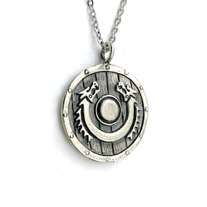 Viking Dragon Shield - Large Silver Pendant - Norse Mythology - Valhalla, Norse Dragon Shield