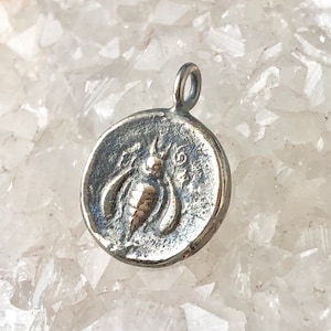 Honeybee Silver Coin Pendant - wax seal - Bumblebee