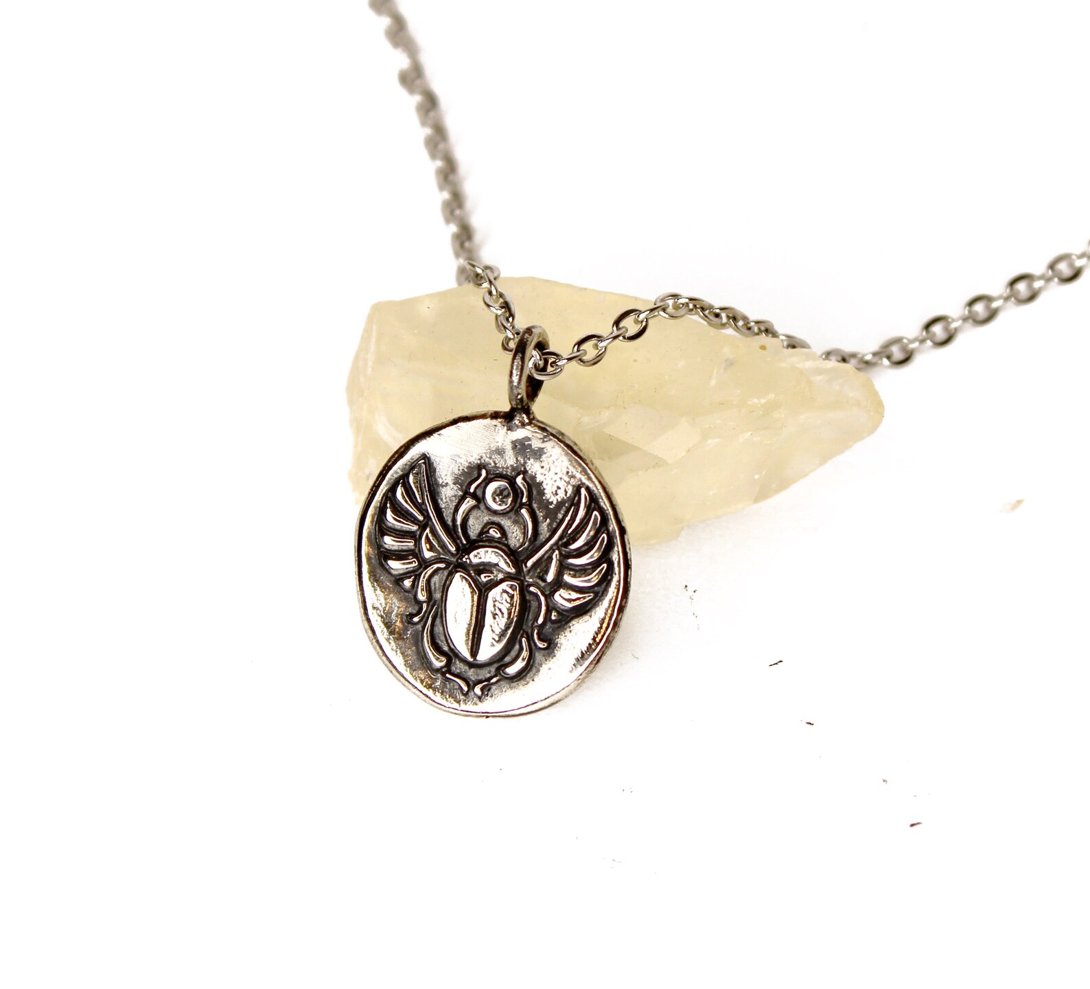 Horus Egyptian God - Scarab - Silver Coin Medallion Necklace - DOUBLE ...