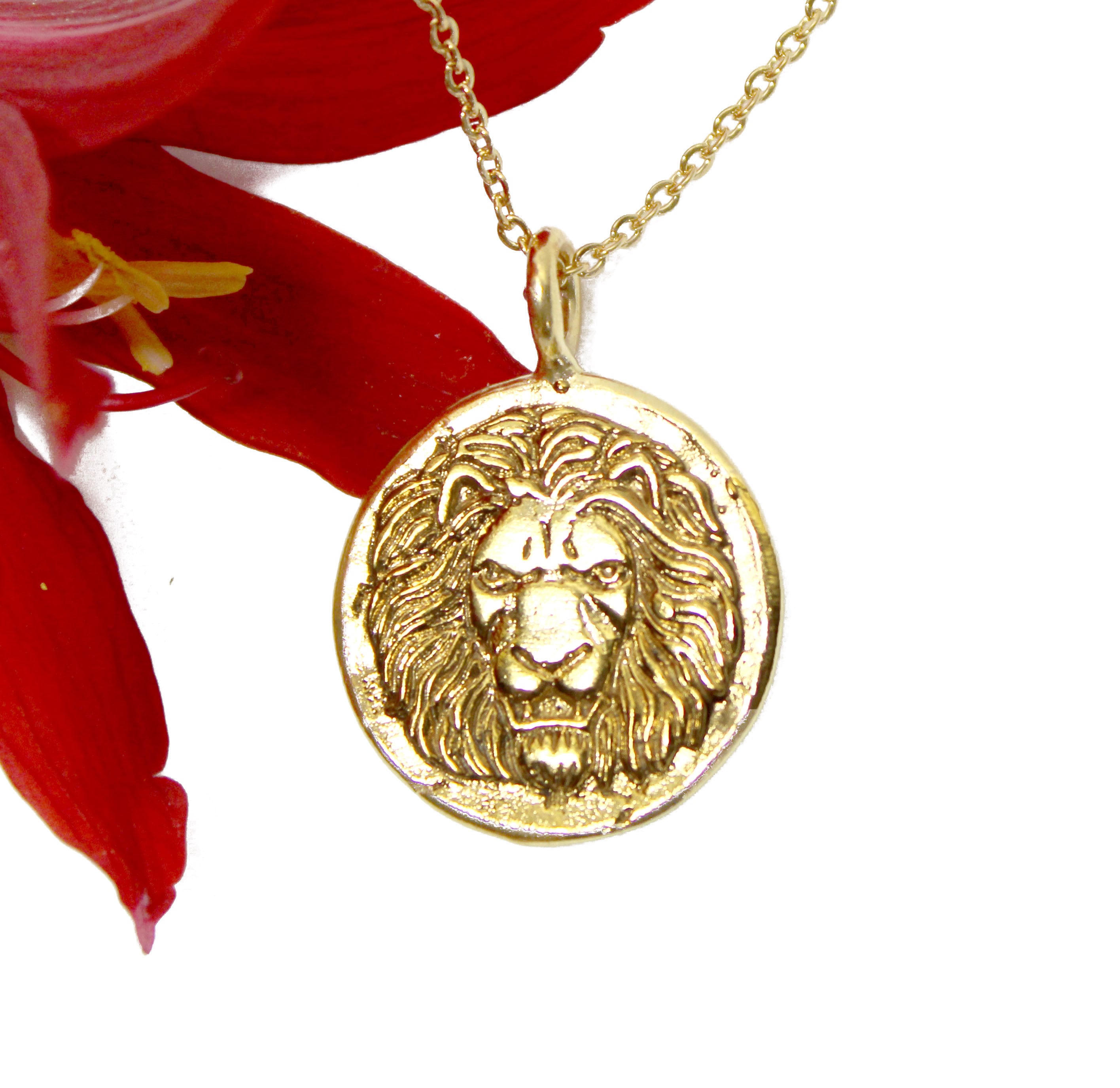Gold Sun Medallion Gold Lion Necklace Roman Lion Gold Sun Etsy