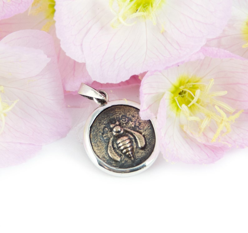 Sterling Silver Honeybee Ancient Coin Pendant Antique Coin Pendant Vintage
