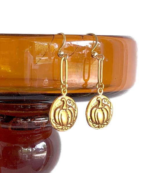Gold Pumpkin Earrings - Fall, Harvest Season Inspired