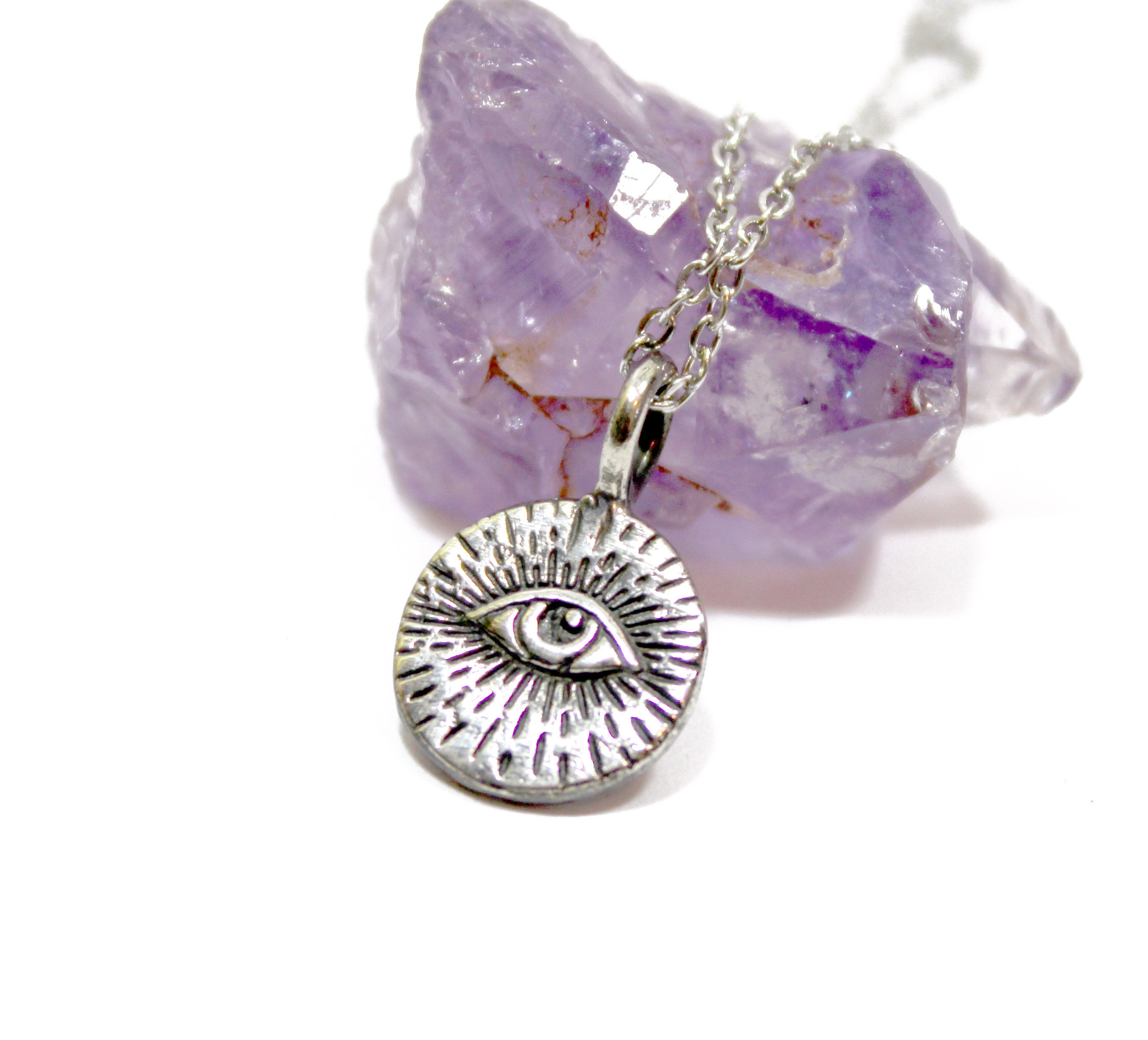 All Seeing Eye of Providence - Silver Charm Pendant Necklace - Eye of God - Small Reversible Charm
