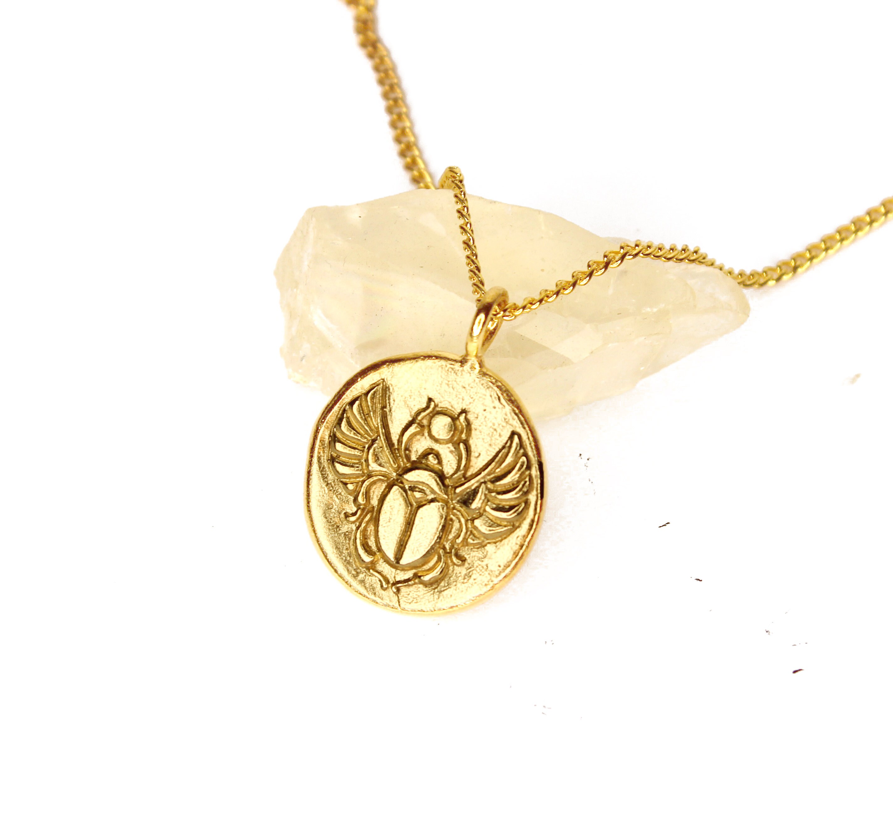 Horus Egyptian God - Scarab - Gold Coin Medallion Necklace - DOUBLE ...