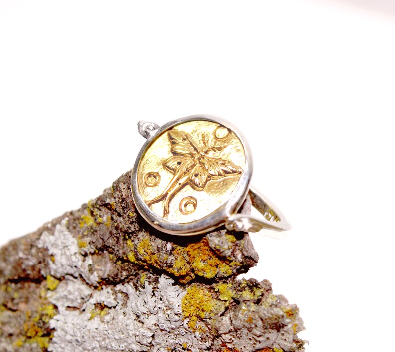 Luna Moth fidget ring sterling silver boho syle minimal design 18k gold spinning ring flip ring GOLD Luna Moth Ring