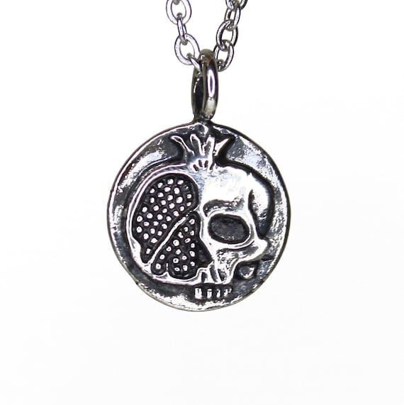 Pomegranate Persephone - Medium Silver Coin Necklace - Double Sided Pendant