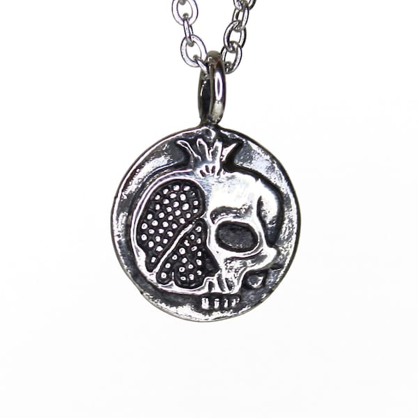 Pomegranate Persephone - Medium Silver Coin Necklace - Double Sided Pendant