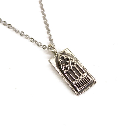 Cathedral Window - Silver Pendant Necklace - Hourglass Necklace - Old World Tartaria Silver Charm