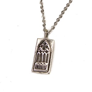 Cathedral Window - Silver Pendant Necklace - Hourglass Necklace - Old World Tartaria Silver Charm image 3