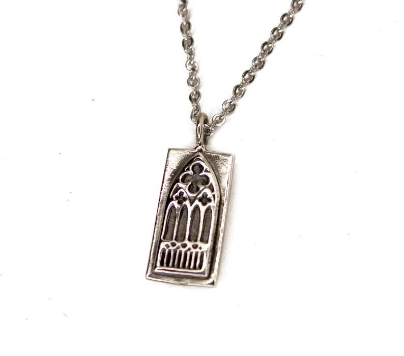 Cathedral Window - Silver Pendant Necklace - Hourglass Necklace - Old World Tartaria Silver Charm image 3