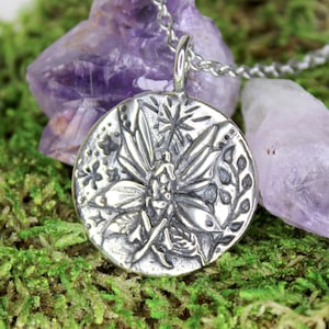 Fairy and Gnome Boho Pendant - Hippie Pendant - Cottage Core Silver Necklace - Silver Fairy Charm