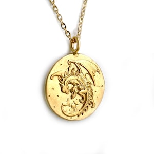 Dragon - Large GOLD Pendant Necklace - Reversible - Renaissance, Cosplay, Fantasy