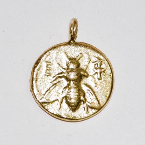 Gold Bee Pendant Necklace - Ancient Coin Jewelry - Queen Bee Large Pendant