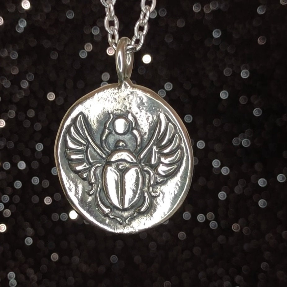 Horus Egyptian God - Scarab - Silver Coin Medallion Necklace - DOUBLE ...