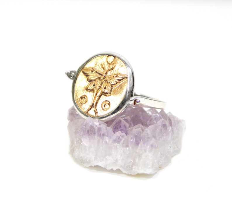 Luna Moth fidget ring sterling silver boho syle minimal design 18k gold spinning ring flip ring GOLD Luna Moth Ring