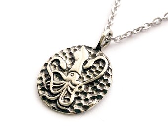 Monstruo marino calamar, pez - Collar con colgante de plata - Disfraz de pirata