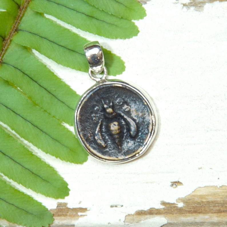 Sterling Silver Honeybee Ancient Coin Pendant Antique Coin Pendant Vintage