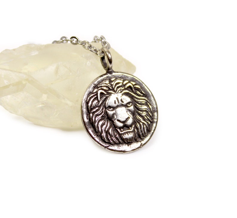 Lion Silver Necklace Roman Lion minimal necklace Silver Medallion Necklace Silver Sun gift for HIM ancient roman coin necklace