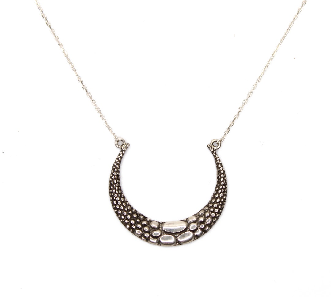 Textured Crescent Moon Necklace Sterling Silver Layering Necklace - Etsy