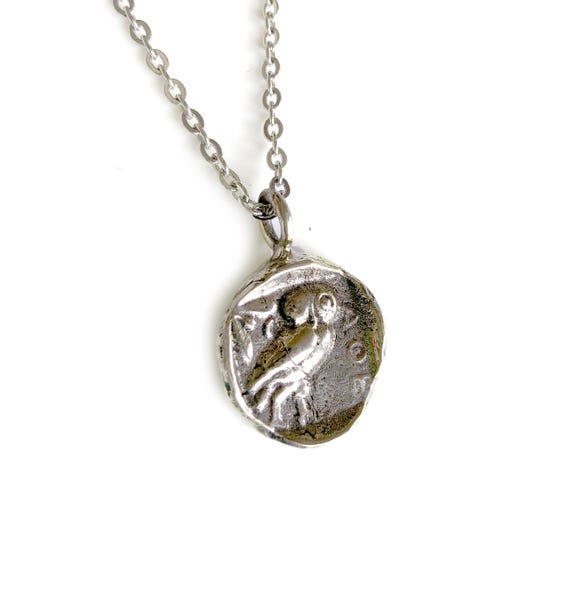 Owl Pendant - Silver Owl Charm - Greek Coin Pendant - Owl of Athena Coin Pendant
