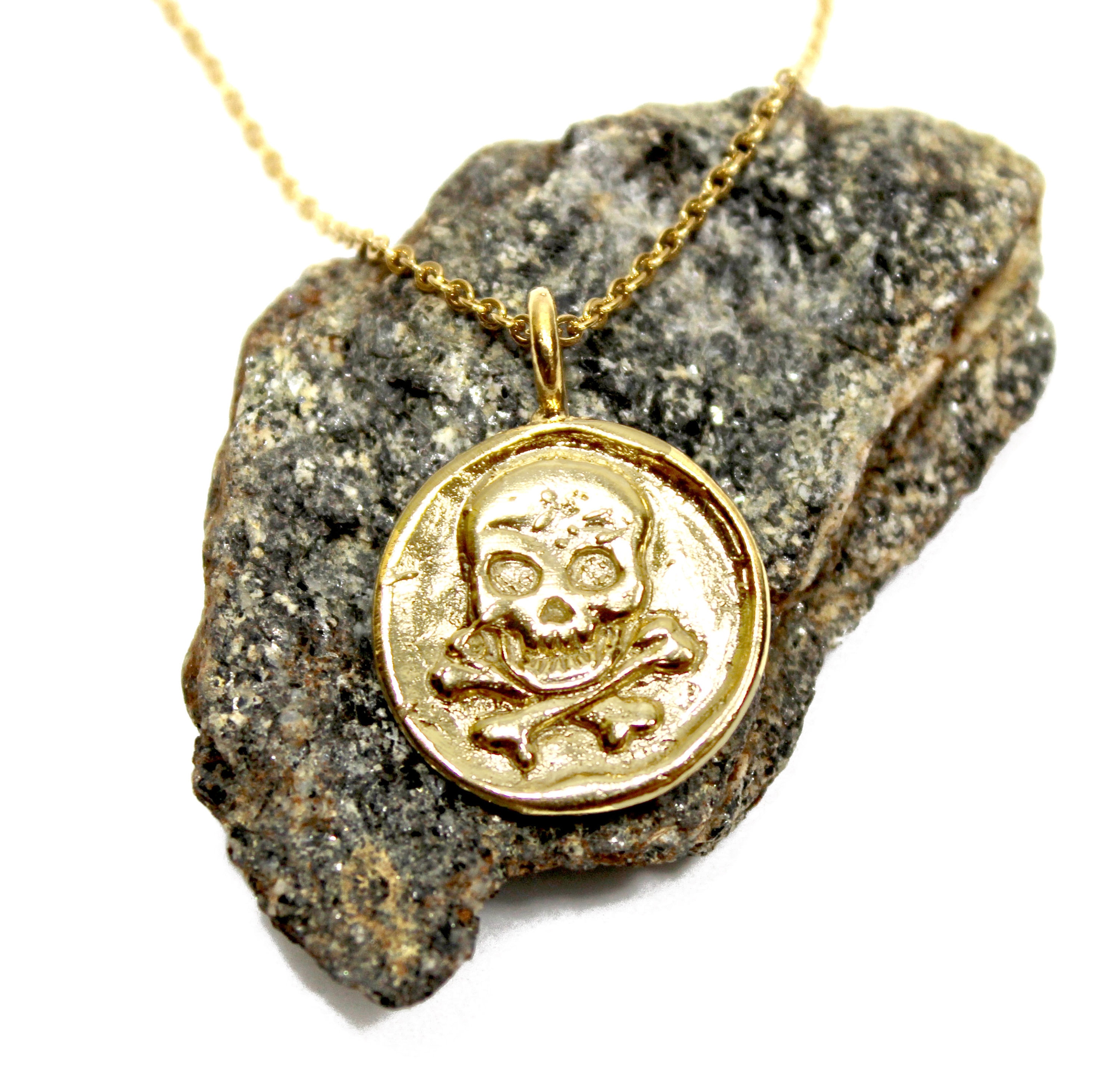 Pirate Coin Pendant Gold Coin Necklace Skull and Crossbones Pirate