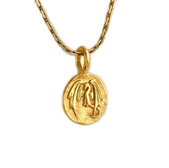 Dragon Pendant - DOUBLE SIDED - Gold Dragon Pendant Necklace - flying dragon - renaissance - small dragon - mini dragon