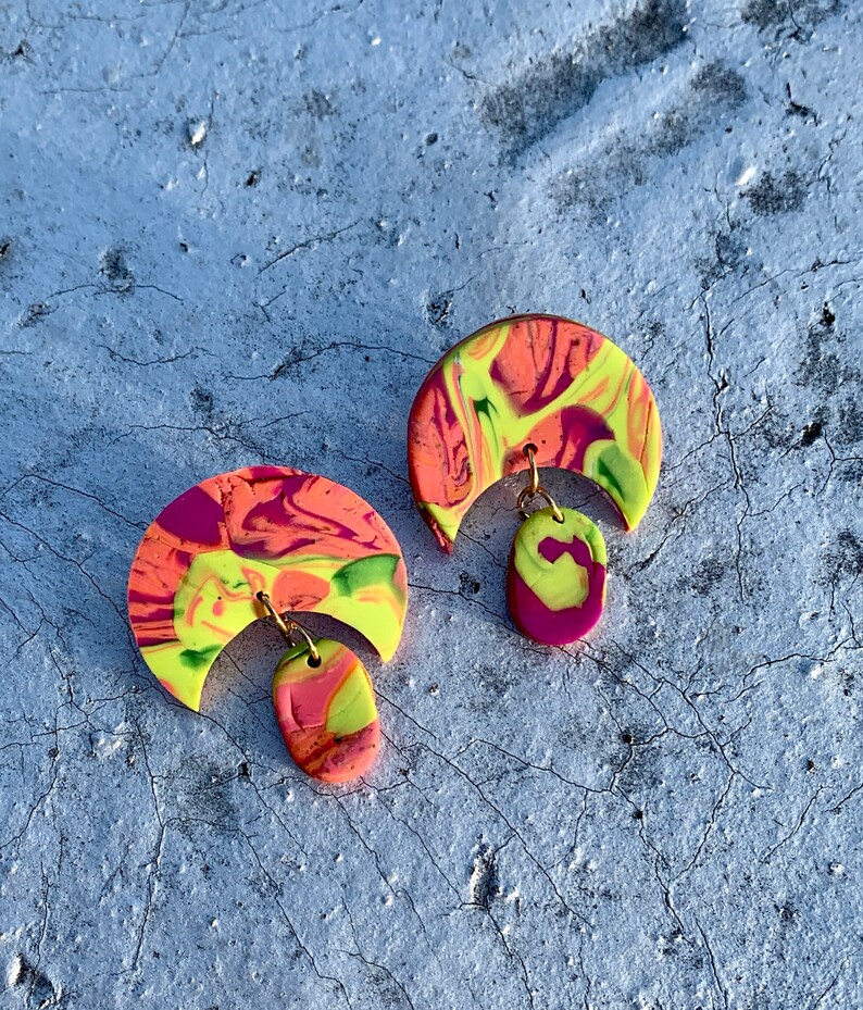 Polymer Clay Small Dangle Statement Earrings Summer Colors