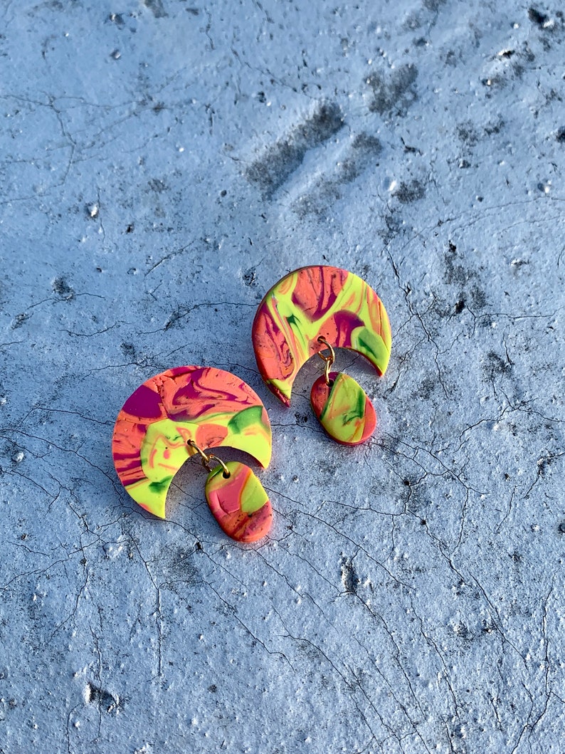 Polymer Clay Small Dangle Statement Earrings Summer Colors