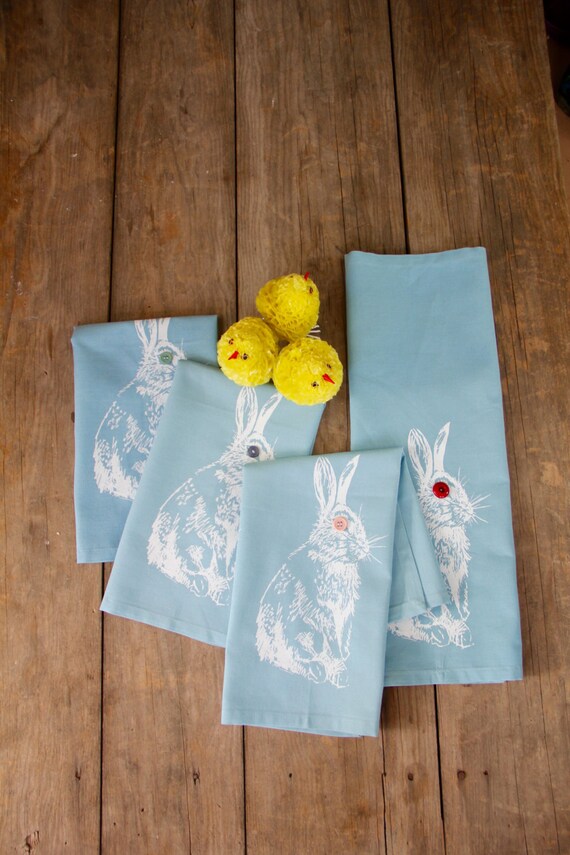 Items similar to Easter napkins Rabbit Napkins Blue Cotton Napkins