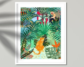 Green Jungle Leopard Art Print: Tropical Nursery Decor