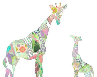 Colorful Safari Giraffe Wall Art for Girls Bedroom Nursery or Jungle Decor - Abstract Print
