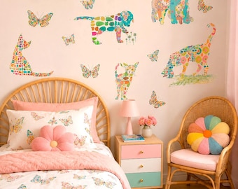Stickers muraux animaux colorés pour chambre de fille - Décoration murale à moins de 10 dollars - Idée cadeau déco pour relooker la chambre de votre fille