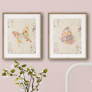 Shabby Chic Butterfly Nursery Wall Art Prints for Baby Girls Room Wall Decor