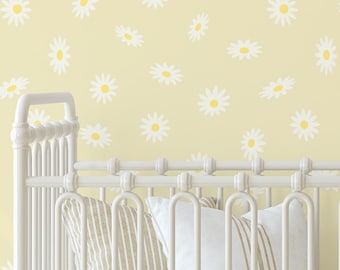 Boho Yellow Daisy Peel  Stick Wallpaper - Removable Floral Nursery Bedroom or Bathroom Decor  Roll of Bohemian Wall Covering