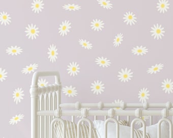 Mauve Daisy Boho wallpaper - Peel & stick Removable Wallpaper. Bohemian Purple Floral Nursery, Lilac Bedroom or Bathroom Wallpaper Roll