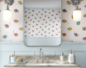 Colorful Fish Kids Bathroom Wallpaper - Vinyl Peel and Stick Pre-Pasted Options - Accent Wall Decor DIY - Traditional Design