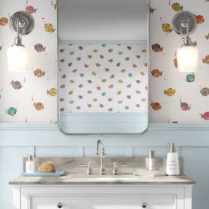 Colorful Fish Kids Bathroom Wallpaper - Vinyl Peel and Stick Pre-Pasted Options - Accent Wall Decor DIY - Traditional Design